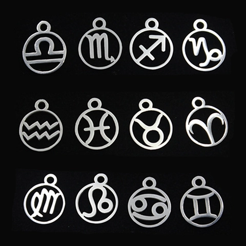 Pendentif Signe Astrologique Seul Sans Chaîne Acier Inoxydable Rond Douze Constellations Charme Pour Collier DIY Femme Homme Cadeau