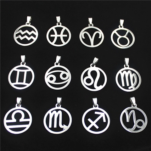 Pendentif Signe du Zodiaque en Acier Inoxydable Découpé Rond Charme Constellation pour Hommes Femmes Bijoux Accessoire Collier Sans Chaîne