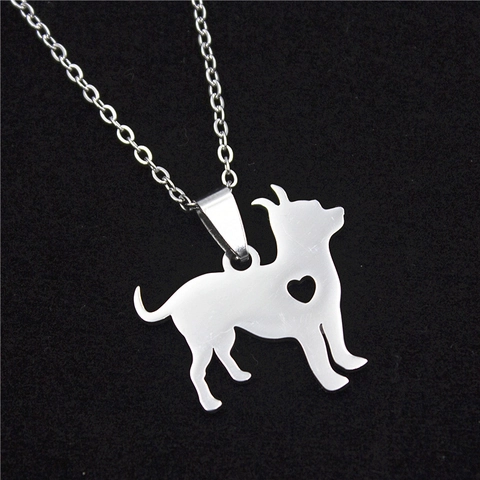 Pendente a Silhouette di Cane in Acciaio Inossidabile Lucidato Con Intaglio a Cuore Ciondolo Animale Senza Catena