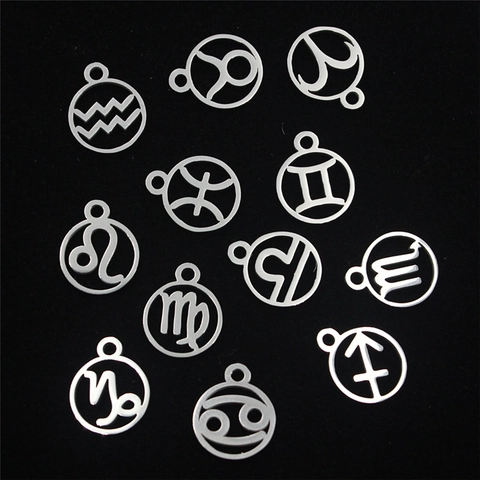 Pendentif Signe Astrologique Seul Sans Chaîne Acier Inoxydable Rond Douze Constellations Charme Pour Collier DIY Femme Homme Cadeau