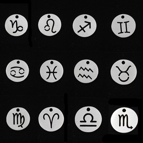 Stainless Steel Zodiac Sign Round Pendant Only Without Chain Hollow Out Astrology Charm For DIY Jewelry Making Accessories
