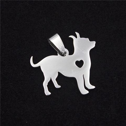 Pendente a Silhouette di Cane in Acciaio Inossidabile Lucidato Con Intaglio a Cuore Ciondolo Animale Senza Catena