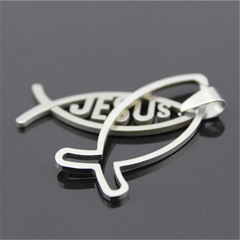 Edelstahl Jesus Fisch Anhänger Halskette Hohl Ichthys Religiös Christlicher Schmuck Für Herren Damen Silber Glauben Geschenk