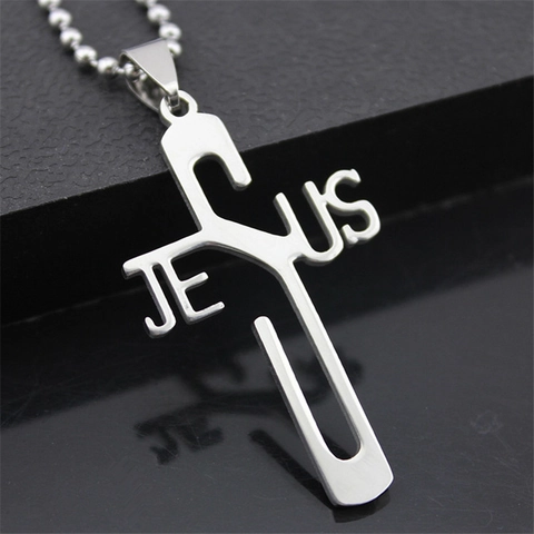 Ciondolo Croce con Lettere JESUS in Acciaio Inossidabile per Uomo Donna Gioielli Religiosi Crocifisso Cristiano Solo Ciondolo