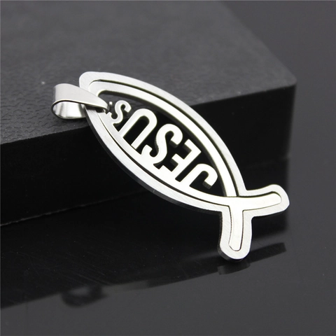 Edelstahl Jesus Fisch Anhänger Halskette Hohl Ichthys Religiös Christlicher Schmuck Für Herren Damen Silber Glauben Geschenk