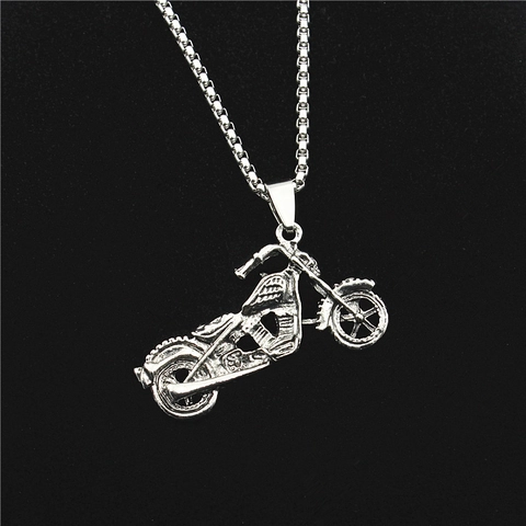 Punk Alloy Motorcycle Pendant Necklace Gothic Retro Biker Jewelry For Men Women Stainless Steel Box Chain Faux Leather Cord Antique Silver Gold Tone