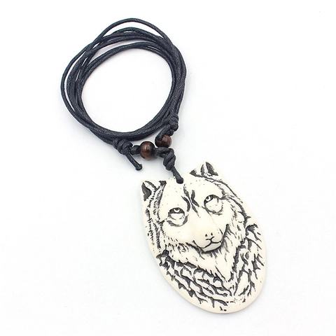 Collana Con Ciondolo Testa di Lupo in Resina Vintage Con Cordino in Corda Intrecciata Stile Tribale Gioielli Totem Effetto Osso Per Uomo Donna