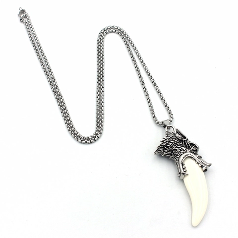 Vintage Men Wolf Tooth Pendant Necklace Alloy Dragon Head Gothic Punk Resin Fang Charm Jewelry For Men Accessory Gift