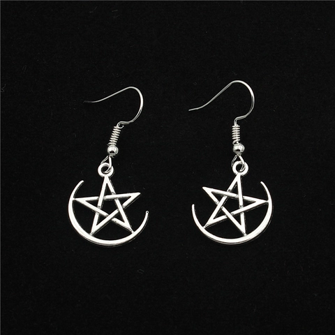 Vintage Gotik Legierung Silber Stern Mond Halskette Und Ohrringe Schmuck Zubehör Mystisch Himmlisch Anhänger Krawatte Für Damen Geschenk