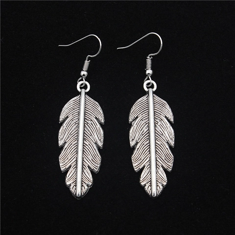 Vintage Silber Feder Anhänger Halskette Haken Ohrringe Schmuckset Für Damen Legierung Galvanisiert Bohemian Persönlichkeit Accessoires