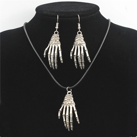 Set Gioielli Gotici a Mano di Scheletro Vintage in Lega Pendente Collana Orecchini per Festa di Halloween Donna Gioielli Punk