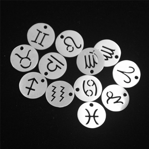 Stainless Steel Zodiac Sign Round Pendant Only Without Chain Hollow Out Astrology Charm For DIY Jewelry Making Accessories