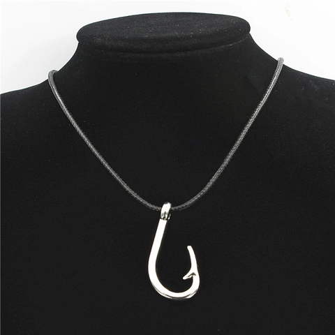 Kreative Angelhaken Anhänger Halskette Mit Schwarz Gewebter Wachsschnur Unisex Legierung Nautischen Stil Modeschmuck