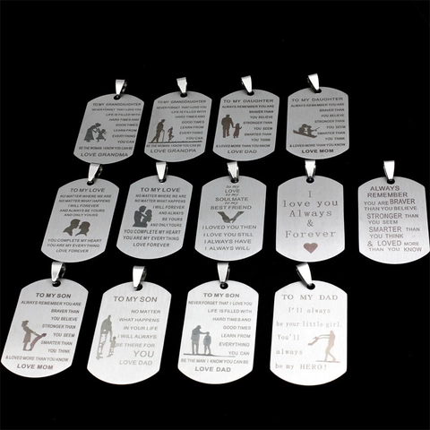 Pendentif Dog Tag en Acier Inoxydable Seul Gravure Inspirante Silhouettes Cadeau Famille Maman Papa Fils Fille Sans Chaîne