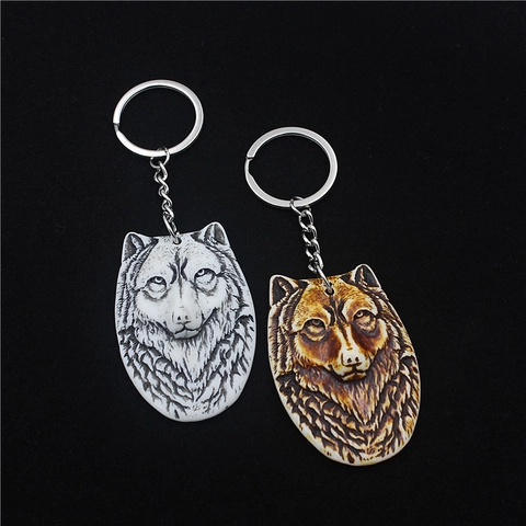 Llavero de Cabeza de Lobo Realista Retro de Resina Imitación Hueso Colgante Animal Personalizado para Hombre Mujer Decoración
