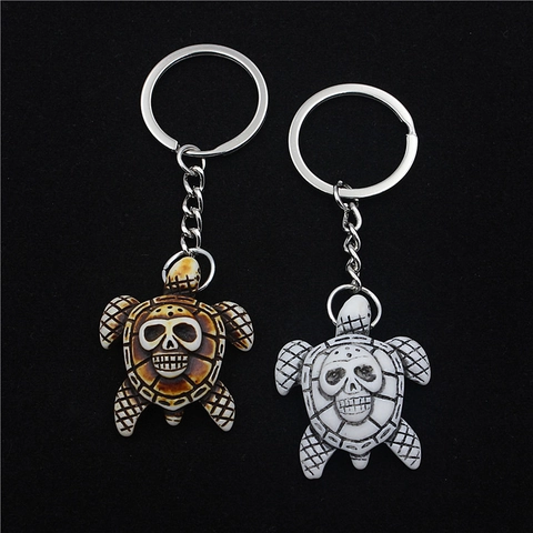 Halloween Punk Zeeschildpad Schedel Sleutelhanger Hars Legering Creatieve Schildpad Hanger Sleutelring Voor Tas Decoratie