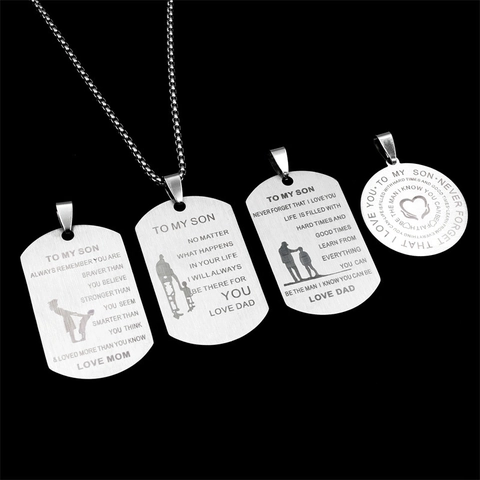 Pendentif Dog Tag en Acier Inoxydable Seul Gravure Inspirante Silhouettes Cadeau Famille Maman Papa Fils Fille Sans Chaîne