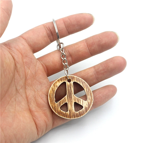 Peace Sign Keychain Retro Resin Anti-War Symbol Pendant Alloy Metal Key Ring Ethnic Bag Hanging Ornament For Men Women Gift