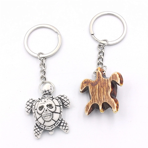 Halloween Punk Zeeschildpad Schedel Sleutelhanger Hars Legering Creatieve Schildpad Hanger Sleutelring Voor Tas Decoratie