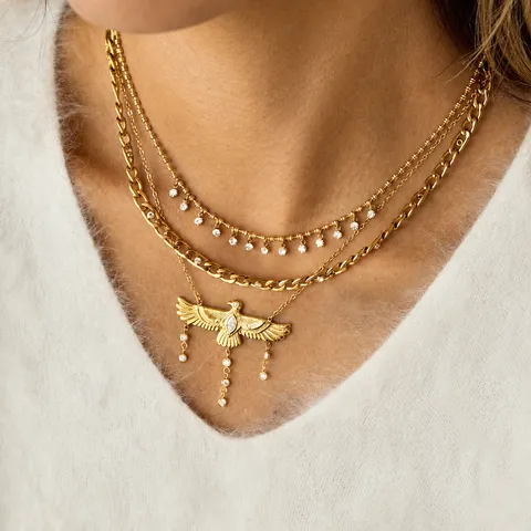 Collier à Gland Pendentif Aigle en Acier Inoxydable Pour Femmes Plaqué Or Zircone Chaîne Étanche Bijoux Hypoallergéniques Cadeau
