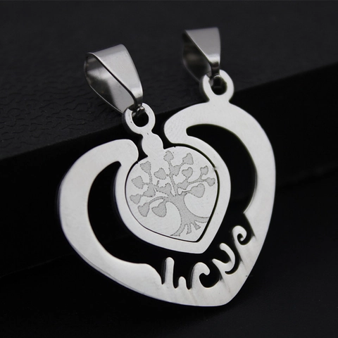 Stainless Steel Heart Pendant Tree Of Life Love Hollow Design Polished Silver Tone Unisex Jewelry Accessories Romantic Gift