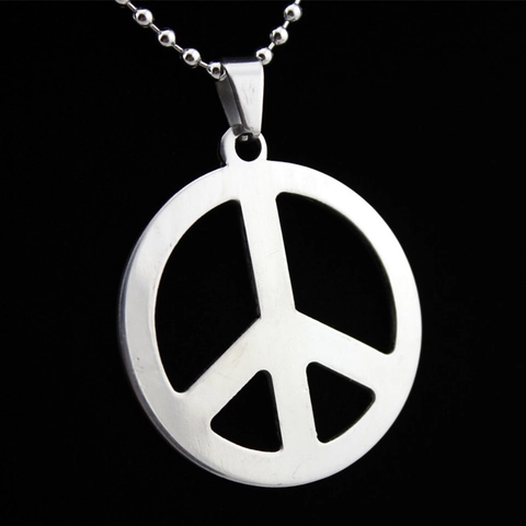 Polished Stainless Steel Peace Sign Hollow Pendant Necklace For Women Men Silver Geometric Round Peace Symbol Jewelry Gift