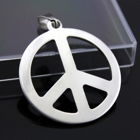 Polished Stainless Steel Peace Sign Hollow Pendant Necklace For Women Men Silver Geometric Round Peace Symbol Jewelry Gift
