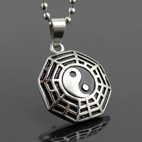 Collana con Ciondolo Tai Chi Bagua Yin Yang in Acciaio Inossidabile Retrò Taoista Ottagonale Lucido Gioielli di Moda per Uomo Donna