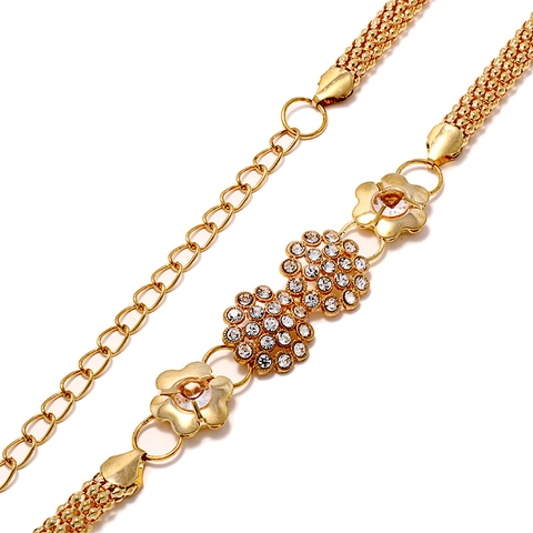 Cintura a Catena da Vita in Metallo Dorato a Fiori da Donna Catena Intrecciata Regolabile Con Strass Bianchi Accessorio retrò