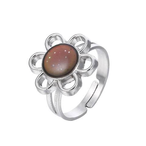 Anillo Ajustable Abierto de Aleación Creativa con Forma de Flor y Cambio de Color Sensible a la Temperatura Joyería de Moda