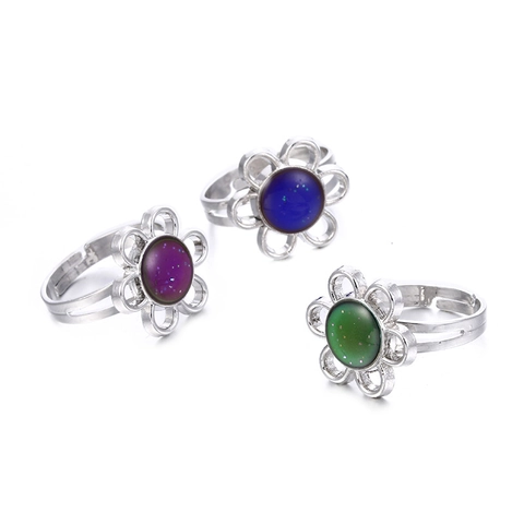 Anillo Ajustable Abierto de Aleación Creativa con Forma de Flor y Cambio de Color Sensible a la Temperatura Joyería de Moda