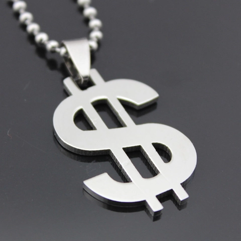Polished Stainless Steel Dollar Sign Pendant Only For Men Women Hip Hop Money Symbol Charm Fashion Silver Tone Jewelry