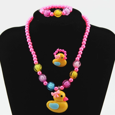 Cartoon Eend Vlinder Kinderen Sieraden Collectie Plastic Hars Kralen Ketting Armband Ring Voor Meisjes Verjaardagscadeau
