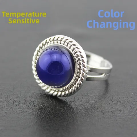 Bague d'Humeur Thermochromique en Alliage Vintage Ajustable Sensible à la Température Changement de Couleur Bagues Gemmes Rondes Bijoux Homme Femme