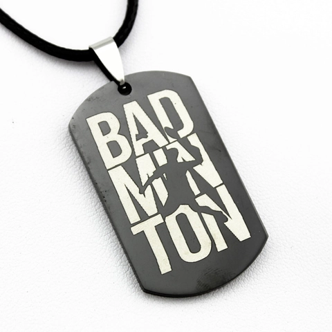 Pendentif Dog Tag de Badminton en Acier Inoxydable Noir Silhouette d'Athlète Collier Sportif Bijoux pour Hommes Femmes Sport Quotidien