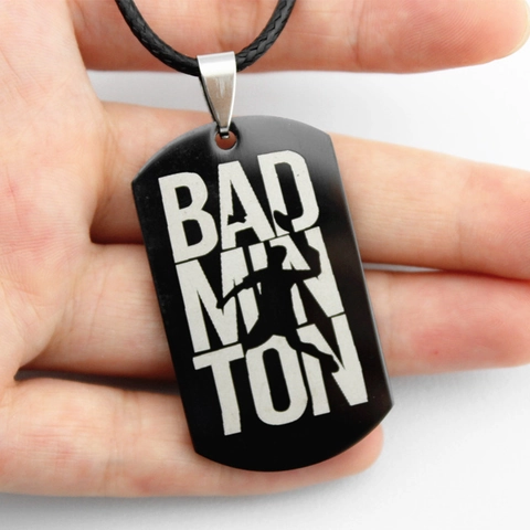 Pendentif Dog Tag de Badminton en Acier Inoxydable Noir Silhouette d'Athlète Collier Sportif Bijoux pour Hommes Femmes Sport Quotidien