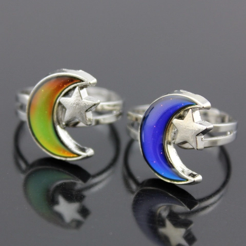 Fashion Alloy Moon Star Mood Ring Color Changing Adjustable Open Ring For Women Vintage Style Jewelry Accessory Gift