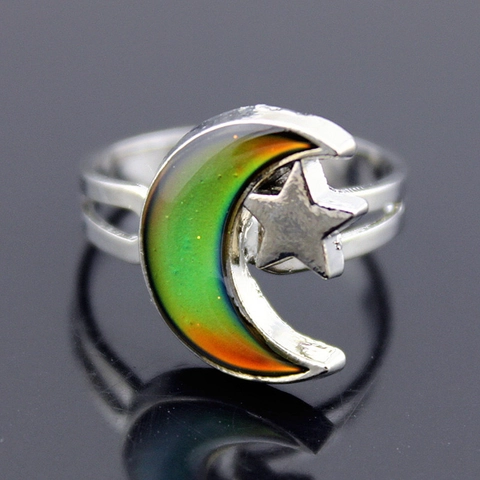 Fashion Alloy Moon Star Mood Ring Color Changing Adjustable Open Ring For Women Vintage Style Jewelry Accessory Gift