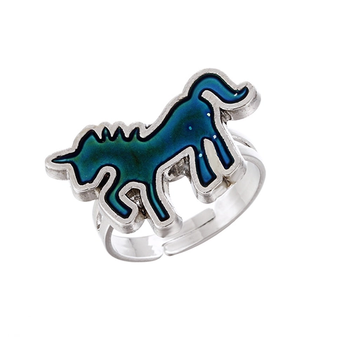 Bague d'Humeur Changement de Couleur Licorne Réglable en Alliage pour Femmes Filles Enfants Bijoux Cadeau Accessoire de Doigt