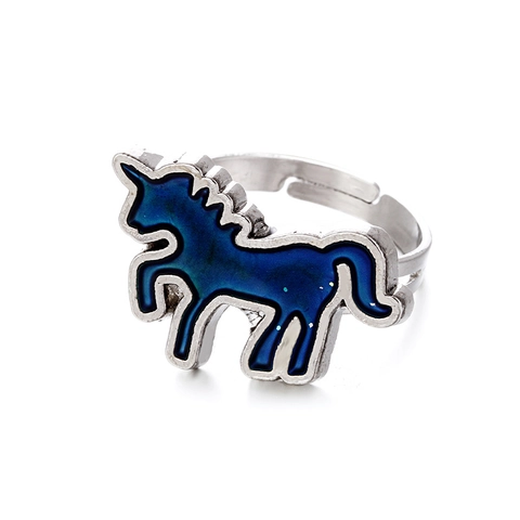 Bague d'Humeur Changement de Couleur Licorne Réglable en Alliage pour Femmes Filles Enfants Bijoux Cadeau Accessoire de Doigt