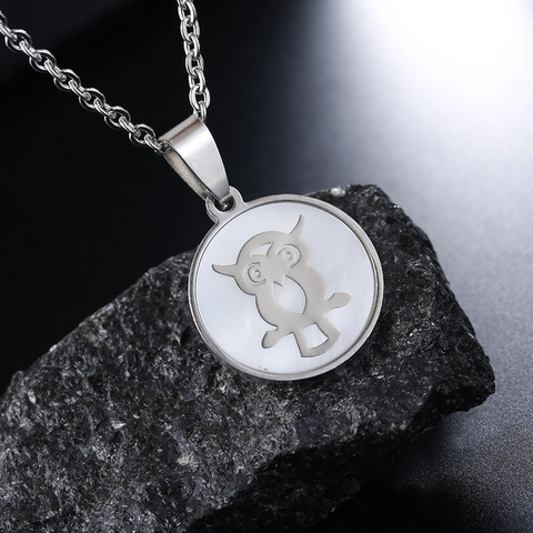 Mode Edelstahl Eule Rund Anhänger Halskette Hohe Qualität Muschel Inlay Eule Schmuck Für Herren Damen Täglich Minimalistisch