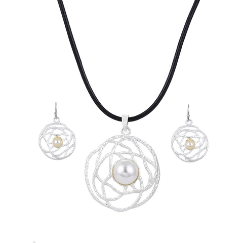 Vintage Luxury Alloy Bird's Nest Necklace And Earrings Set With White Artificial Pearl Matte Gold Silver Jewelry For Women