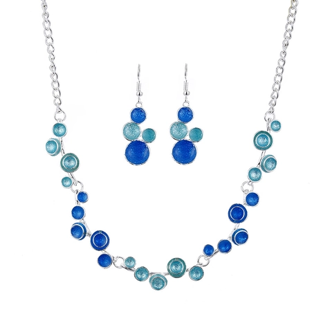 Alloy Enamel Jewelry Set Women Geometric Bubble Pendant Necklace Drop Earrings Fashion Floral Jewelry Set Party Dating Gift