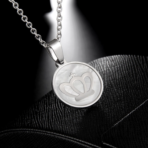Stainless Steel Round Mother Of Pearl Crown Pendant Only Without Chain Western Style Polished Fashion Jewelry Pendant