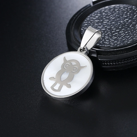 Mode Edelstahl Eule Rund Anhänger Halskette Hohe Qualität Muschel Inlay Eule Schmuck Für Herren Damen Täglich Minimalistisch