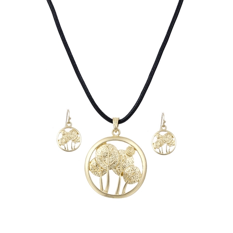 Set di Gioielli Albero Della Vita in Lega Vintage da Donna Collana con Pendente in Cordino di Cuoio e Orecchini a Gancio