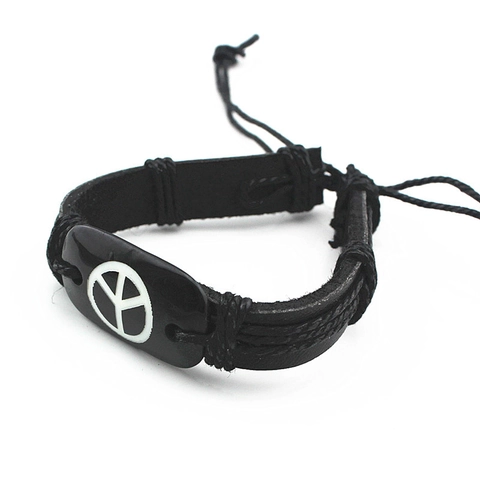 Punk Retro Rindsleder Geflochtenes Armband Für Damen Herren Unisex Verstellbares Friedenszeichen Charm Armband Schmuck Geschenk