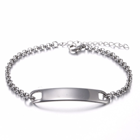 Minimalist Stainless Steel Blank ID Bar Bracelet For Women Men Adjustable Rollo Chain Polished Metal Engravable Jewelry Gift