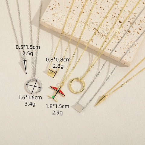 Minimalistische Kupfer Zirkonia Halskette Süße Flugzeug Geometrische Würfel Kreis Kegel Anhänger Halskette Gold Silber Galvanisierter Schmuck Für Damen