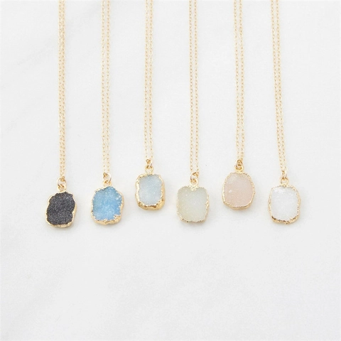 Elegante Koperen 14K Vergulde Natuursteen Druzy Hanger Halsketting Geometrisch Rond Charm Sieraden Voor Vrouwen